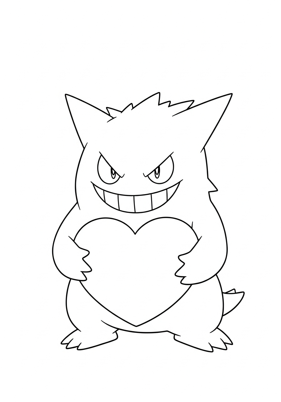 Gengar Coloring Pages 13 Gengar holding love heart coloring page