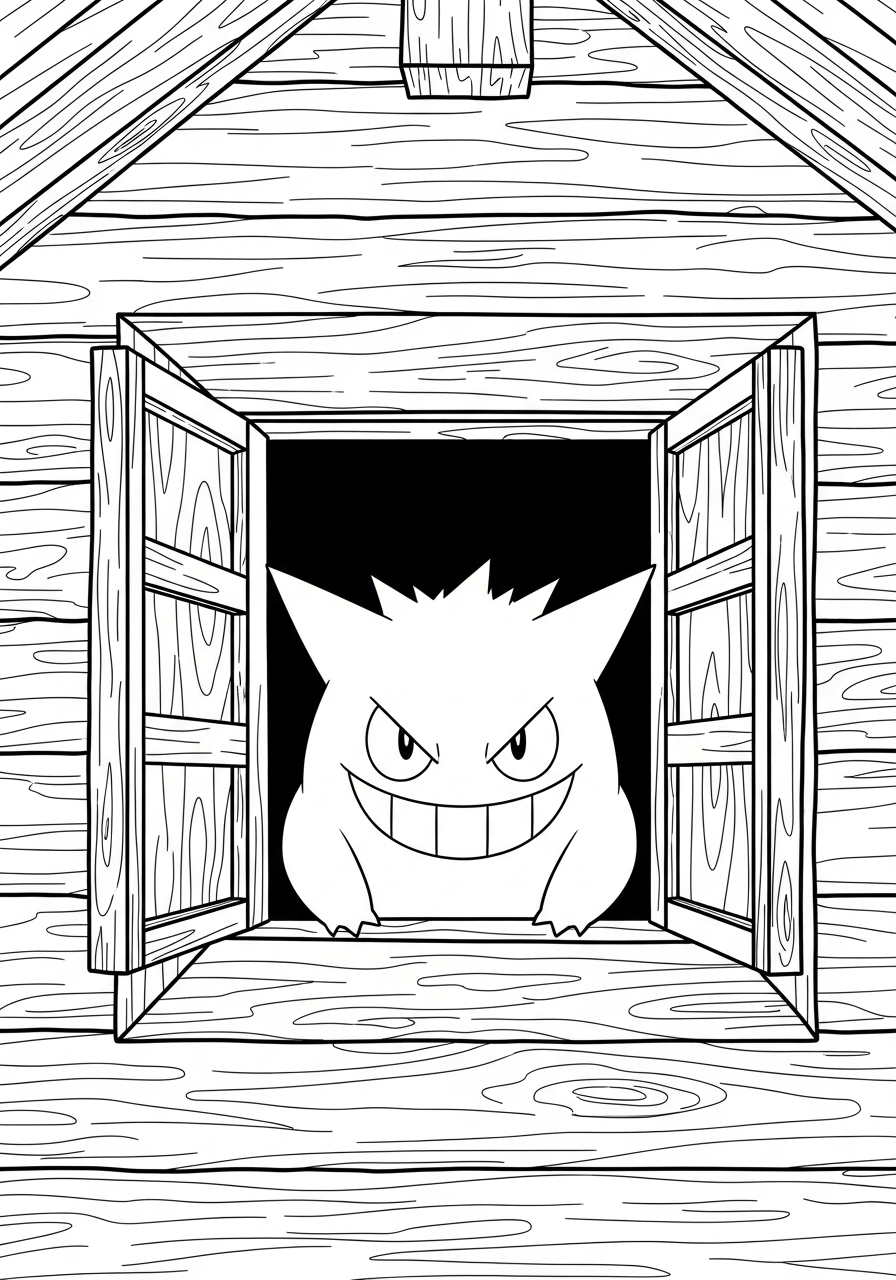 Gengar Coloring Pages 14 Gengar in haunted house coloring page