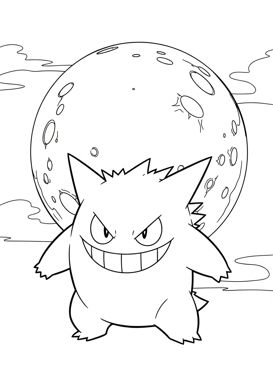 Gengar Coloring Pages 16 Gengar silhouette full moon coloring page