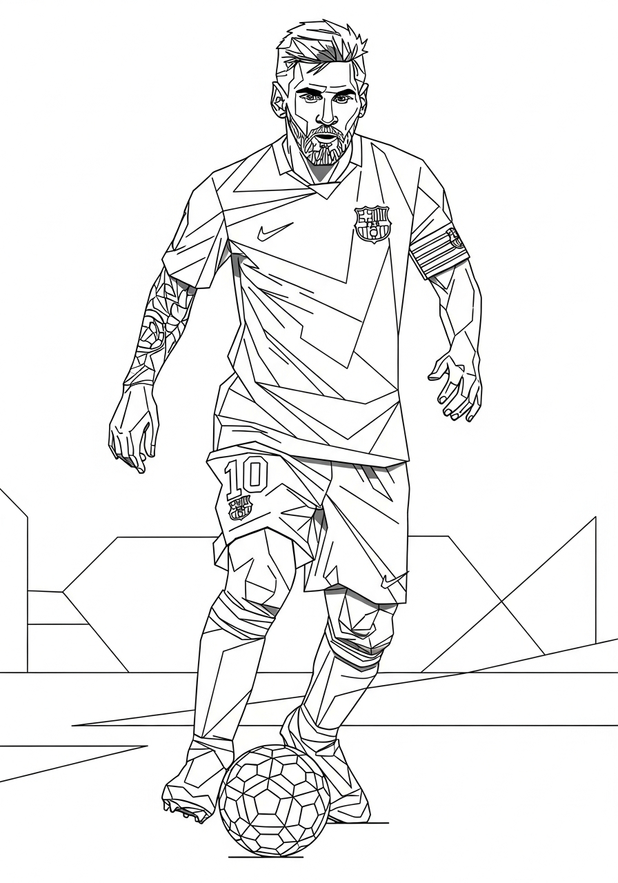 Geometric low poly Messi coloring page