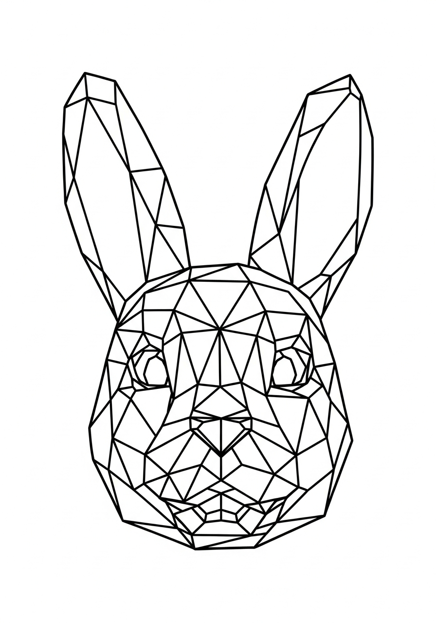Geometric low poly bunny face coloring page