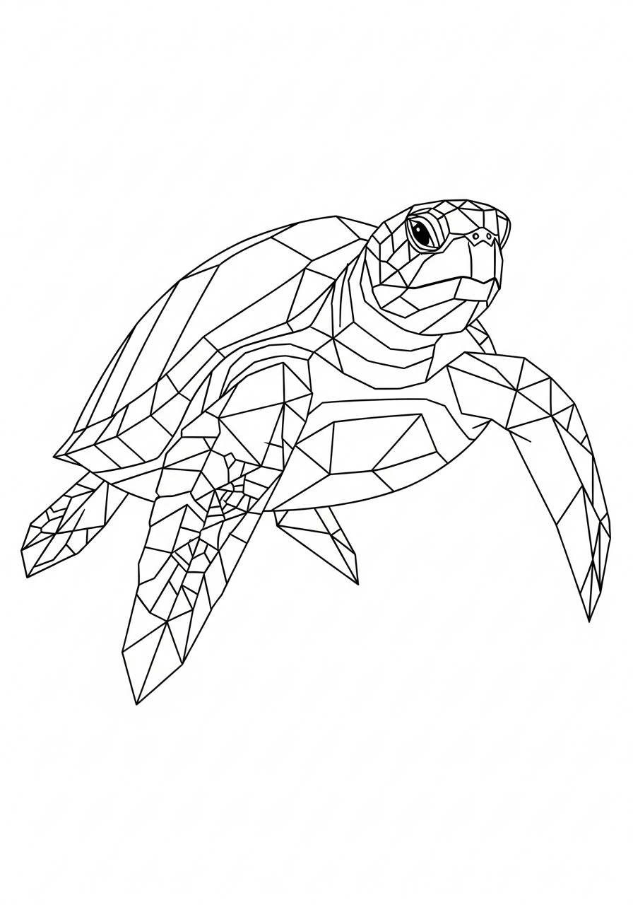 Geometric low poly sea turtle coloring page