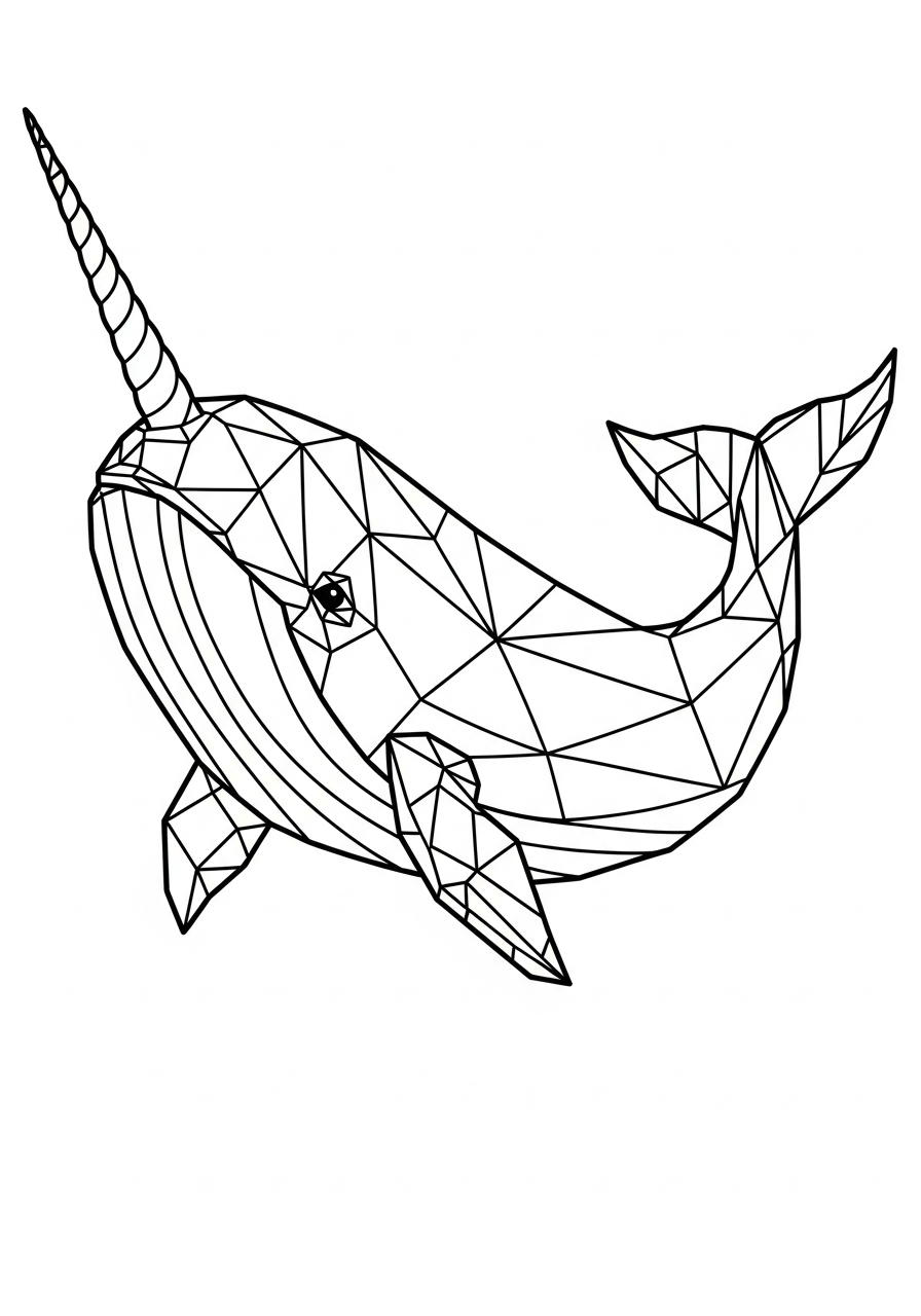 Narwhal Coloring Pages 10 Geometric shape style narwhal coloring page