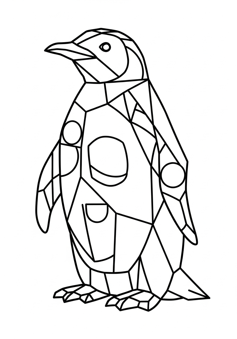 Geometric shapes penguin abstract art coloring page