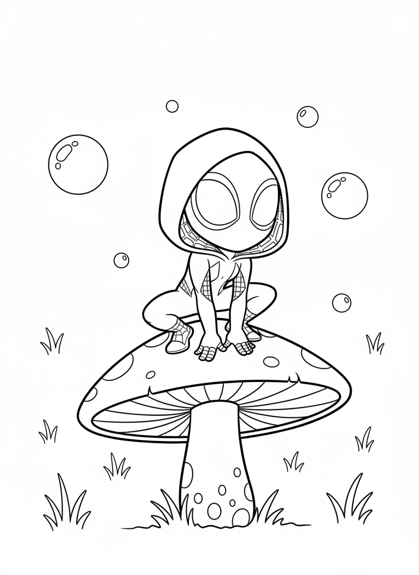 Ghost Spider on mushroom – Spidey And His Amazing Friends coloring page