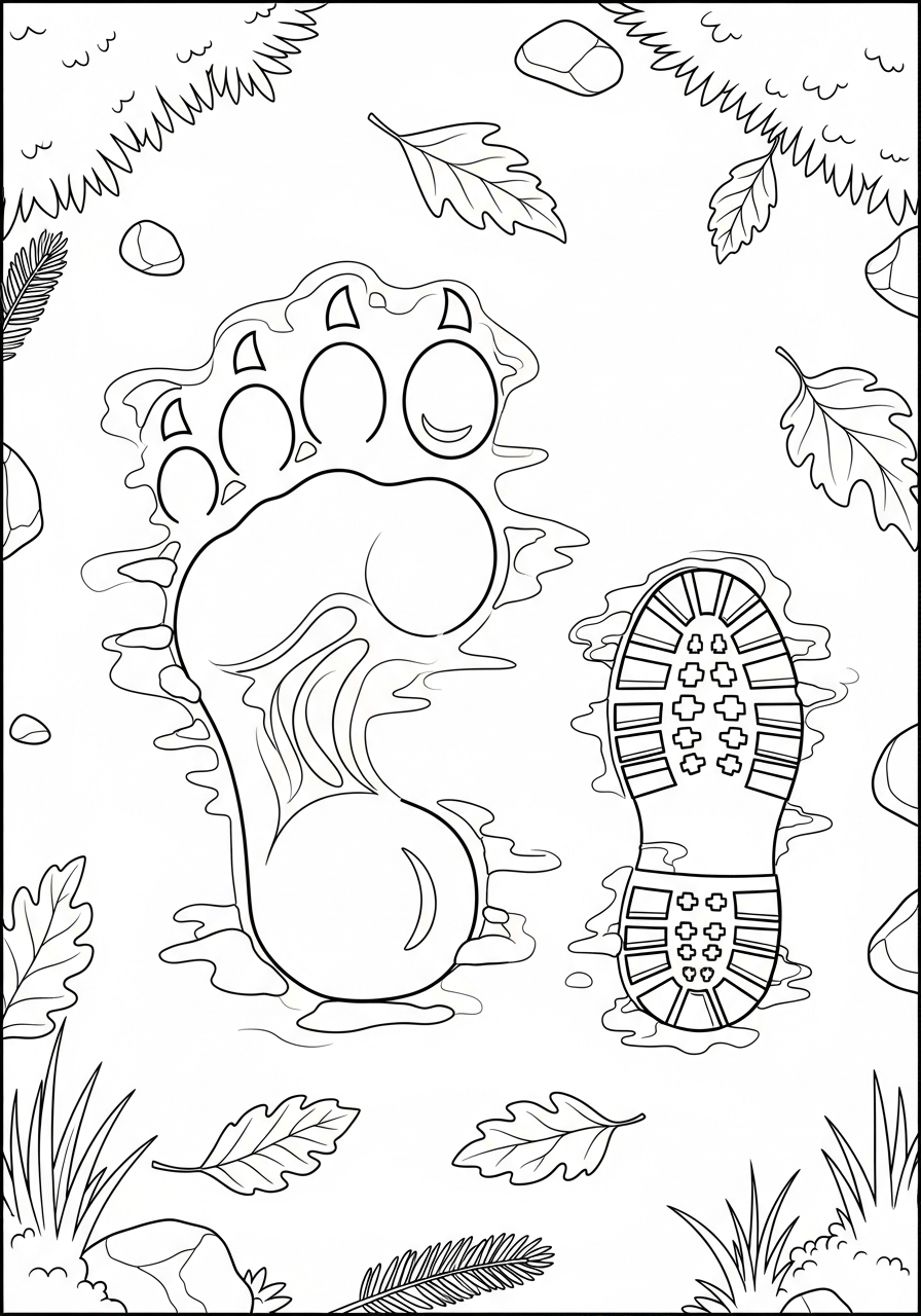 Bigfoot Coloring Pages 20 Giant bigfoot footprint track coloring page