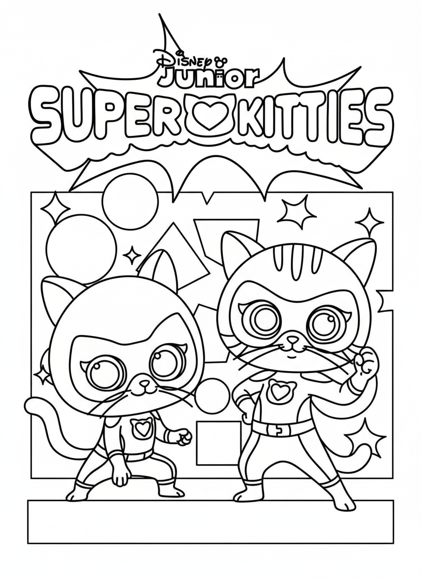 Ginny and Bitsy posing SuperKitties coloring page