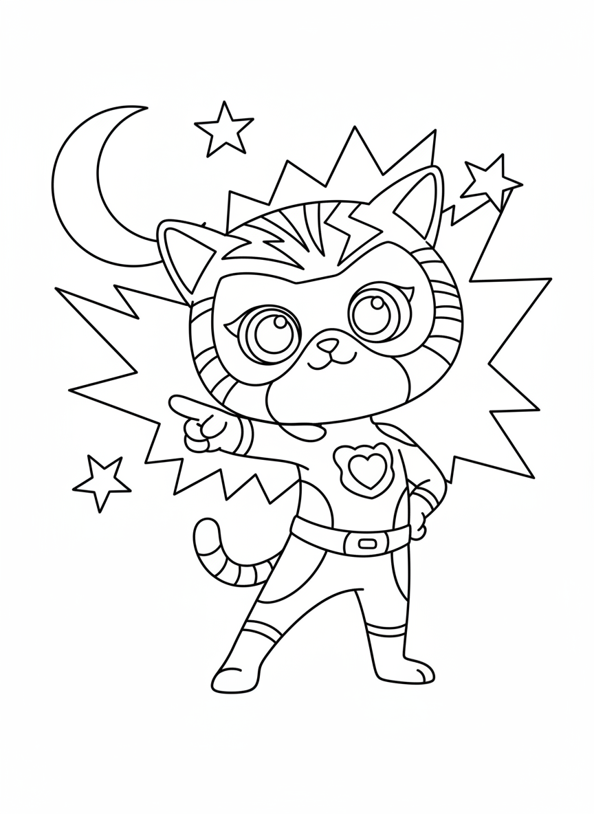 Ginny hero pointing action SuperKitties coloring page