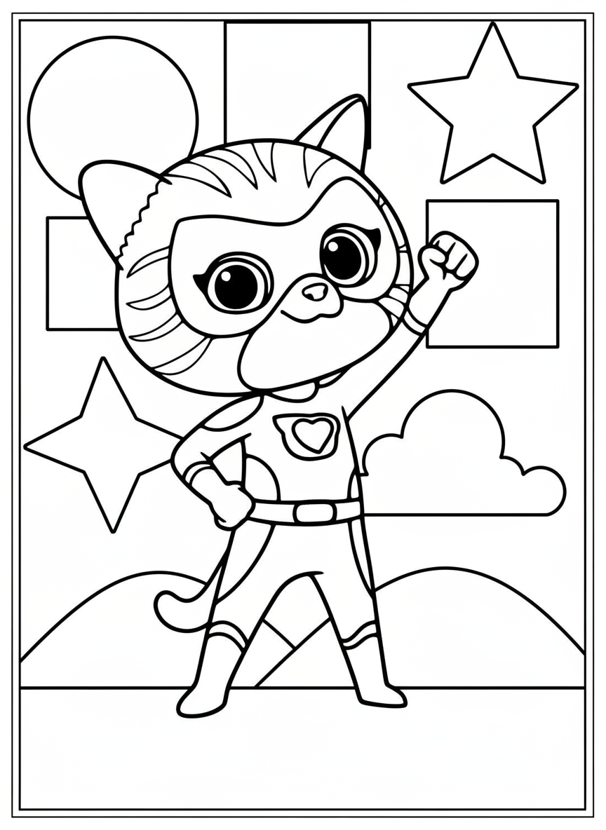 Ginny hero pose SuperKitties coloring page