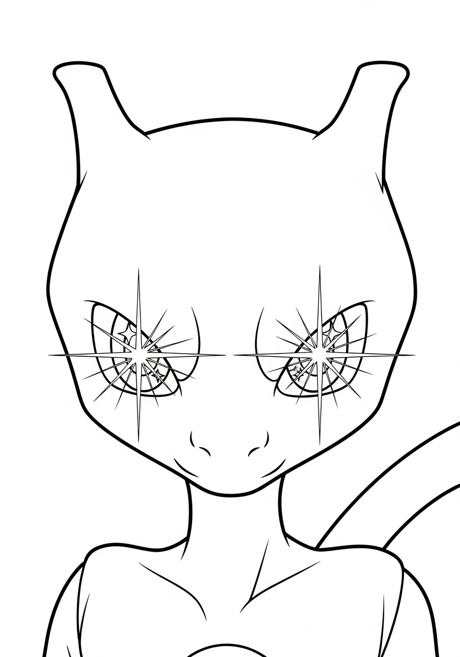 Mewtwo Coloring Pages 10 Glowing eyes psychic Mewtwo coloring page