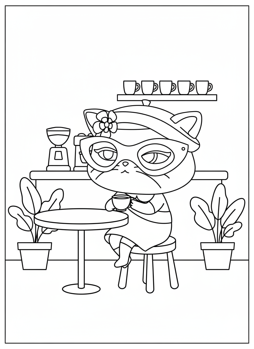 Granny Catarina drinking coffee SuperKitties coloring page
