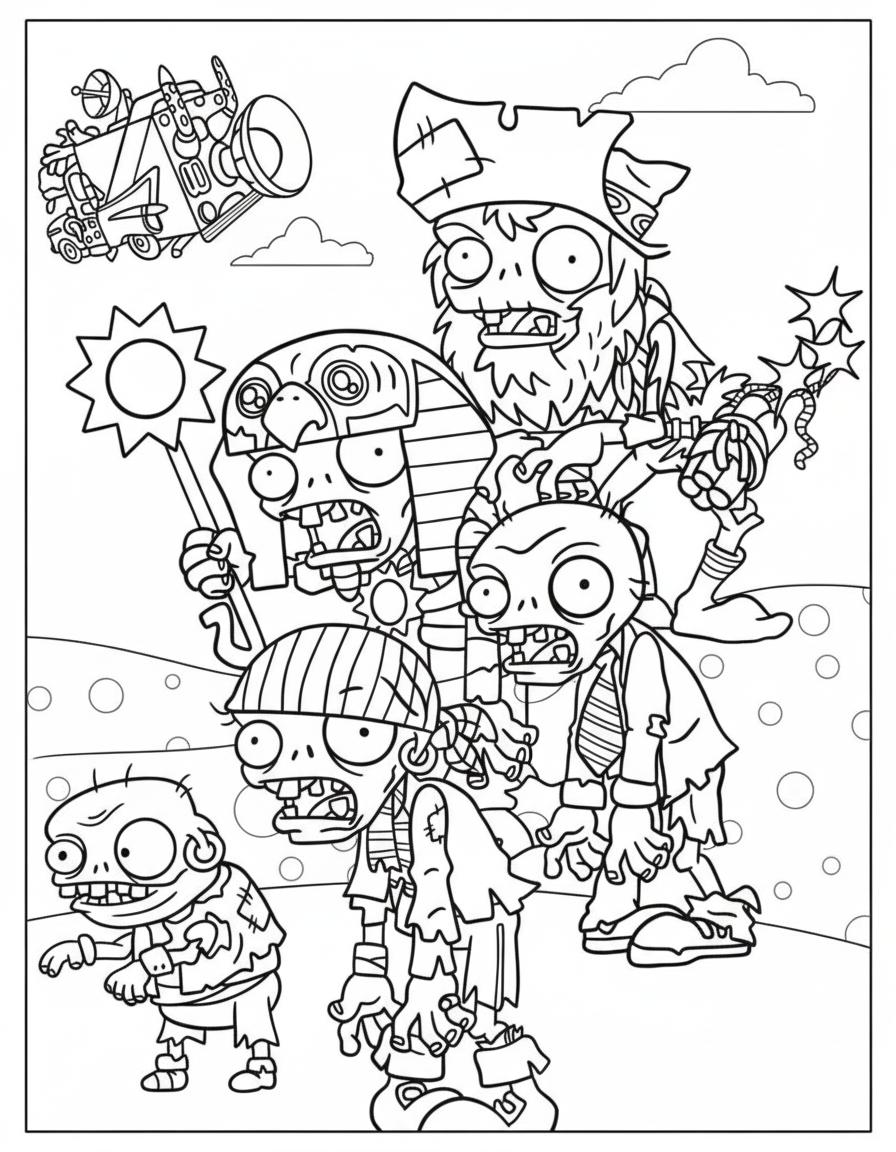 Group of Evil Zombies coloring page printable