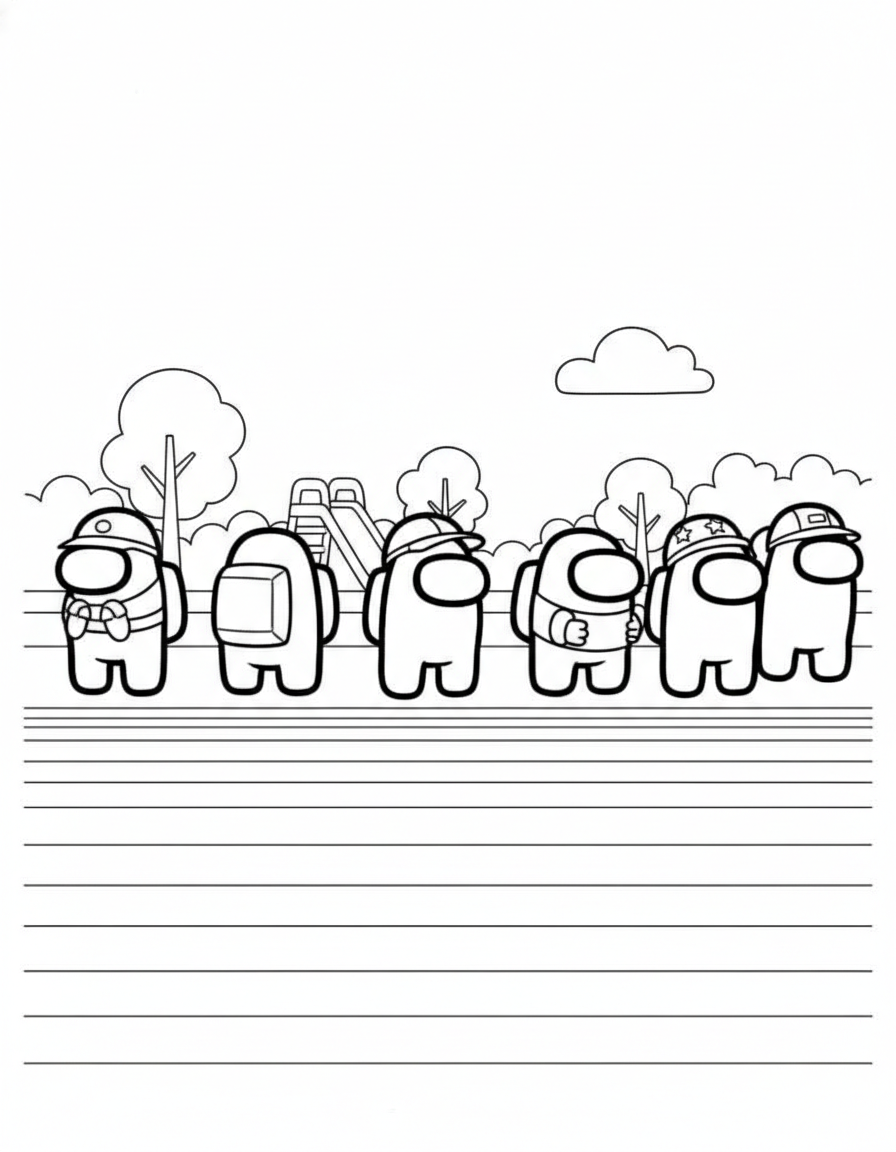 Group of crewmates running Among Us coloring page