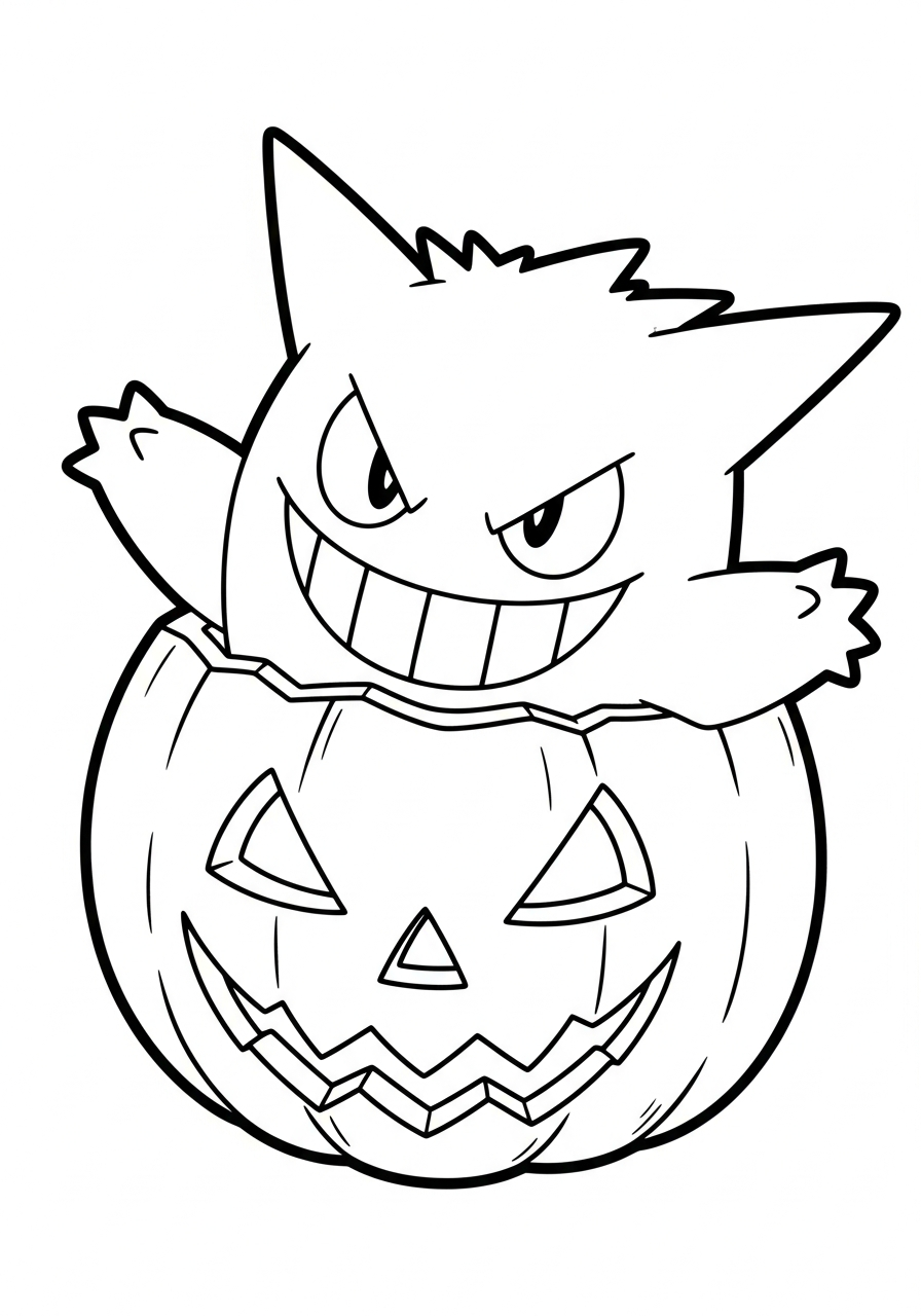 Gengar Coloring Pages 19 Halloween Gengar pumpkin lantern coloring page