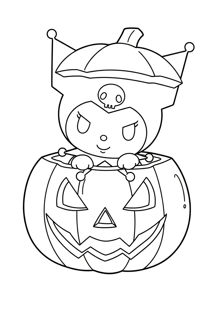 Halloween Kuromi inside pumpkin coloring page
