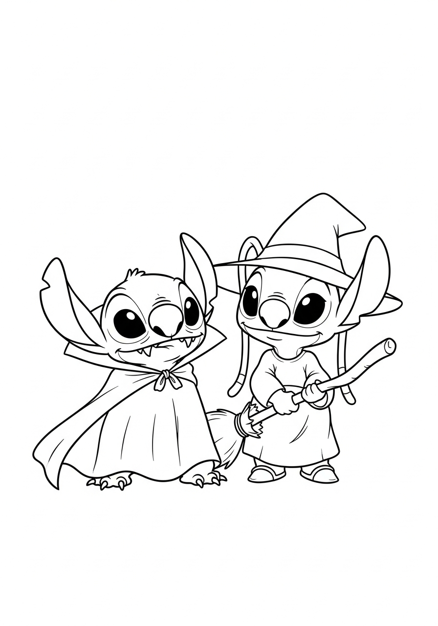 Halloween Stitch and Angel costume coloring page