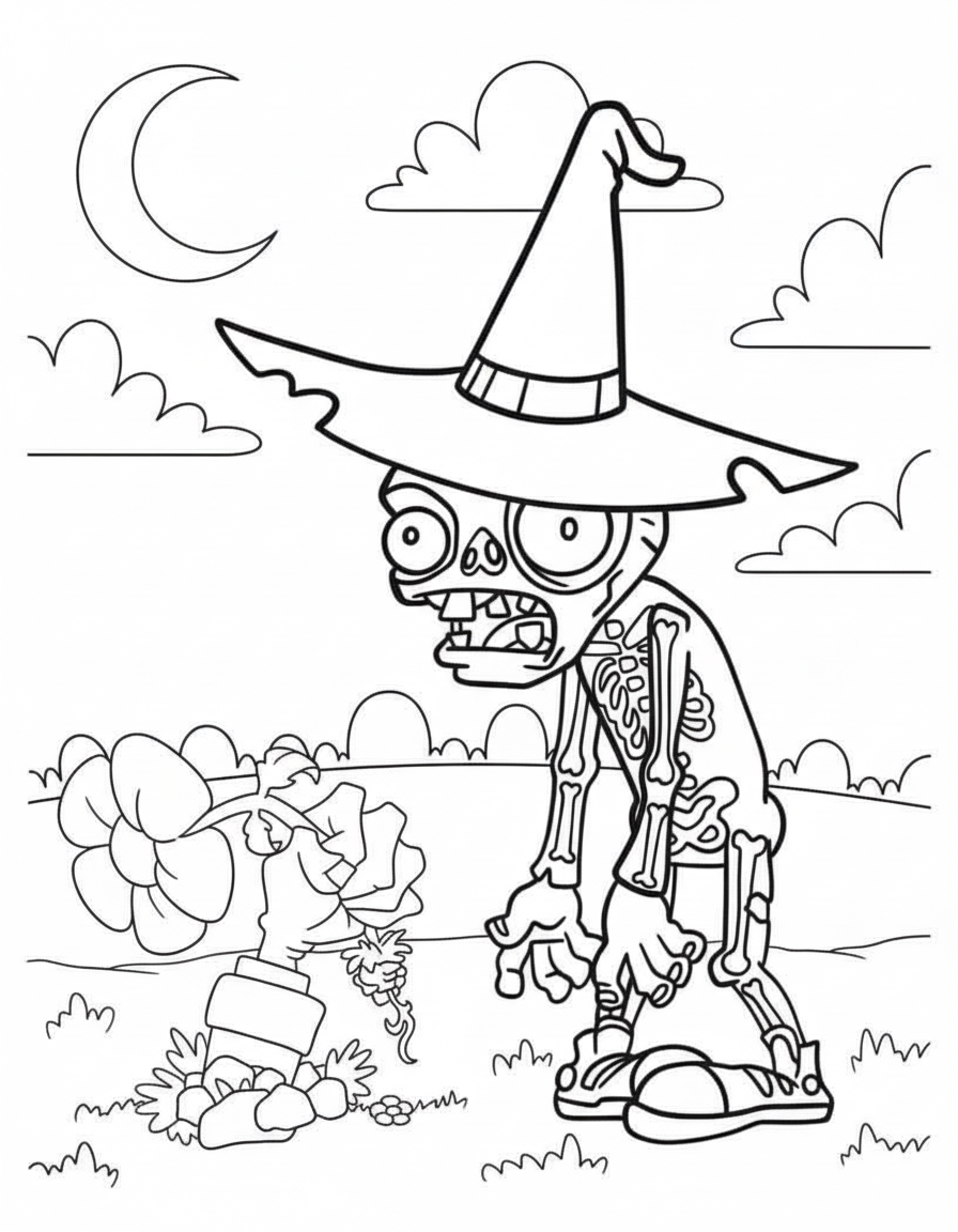 Halloween Witch Zombie Plants vs. Zombies coloring page