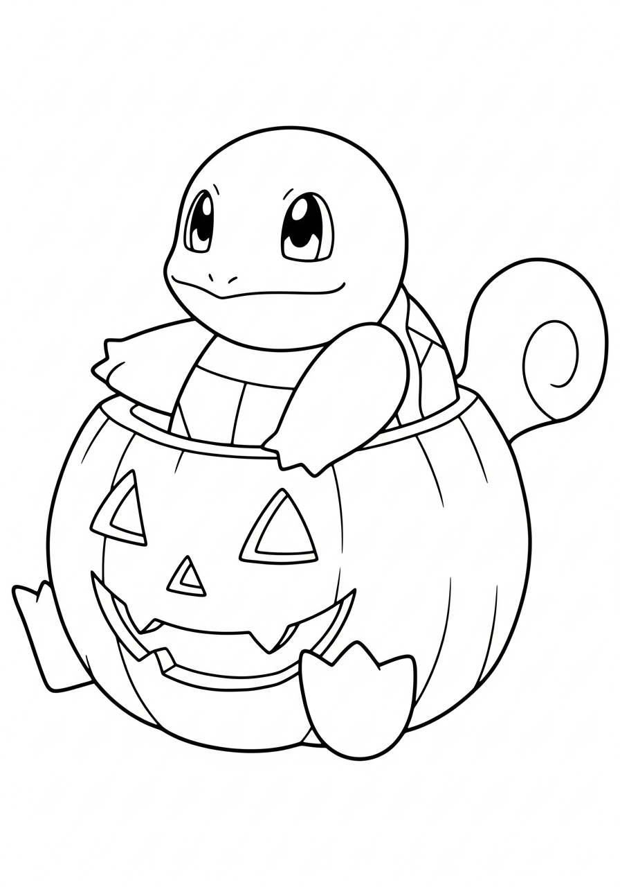 Halloween pumpkin Squirtle spooky coloring page