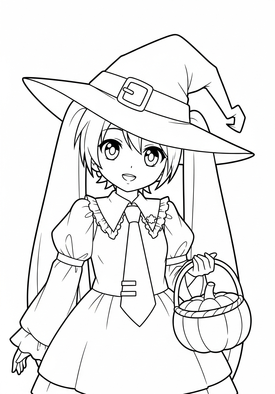 Halloween witch Miku costume coloring page