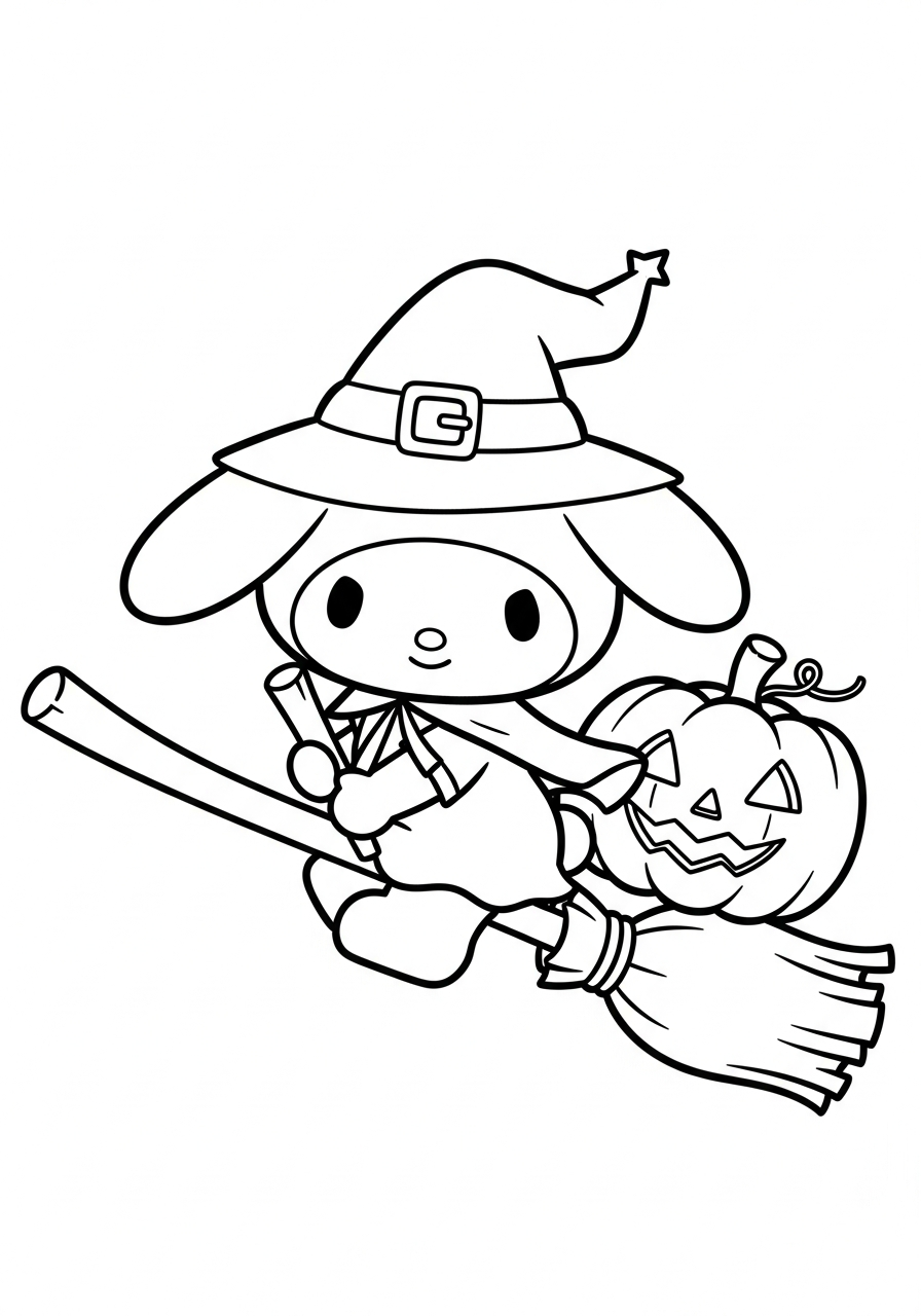 Halloween witch My Melody costume coloring page