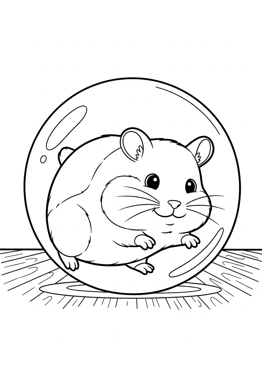 Hamster rolling in exercise ball coloring page