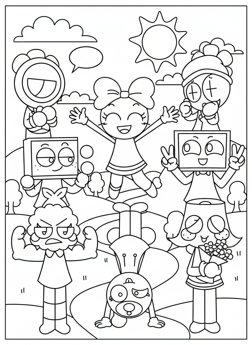 Happy Dandy’s World friends coloring page