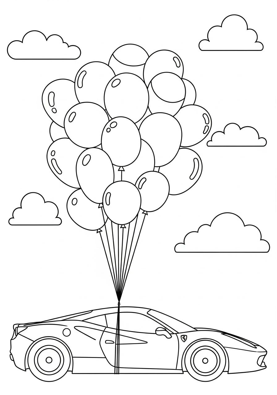 Ferrari Coloring Pages 27 Happy Ferrari car with balloons coloring page