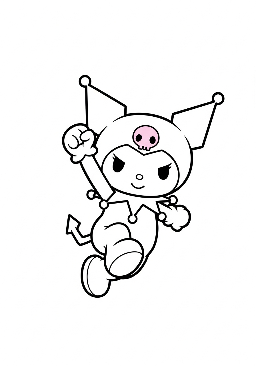 Happy Kuromi victory jump pose coloring page