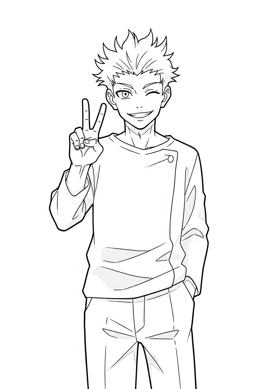 Satoru Gojo Coloring Pages 20 Happy Satoru Gojo peace sign coloring page