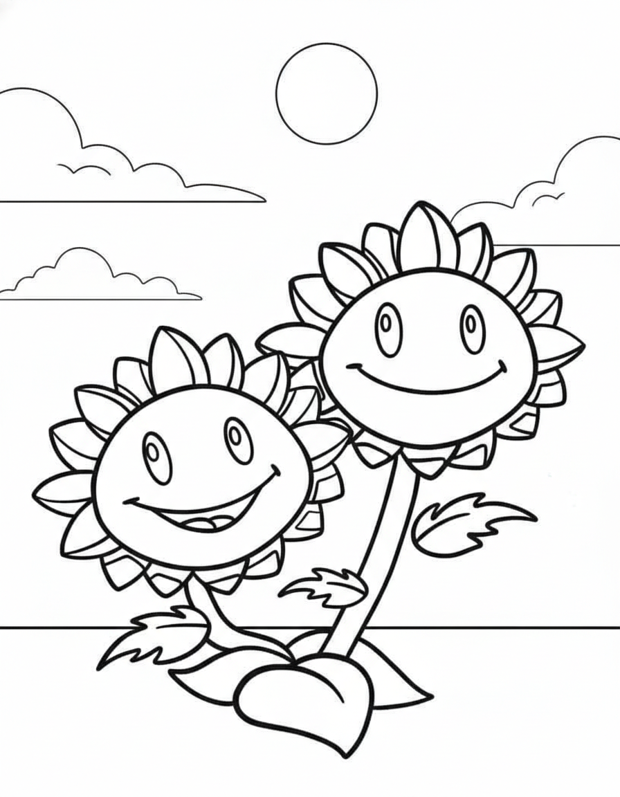 Happy Sunflowers duo Plants vs. Zombies coloring page