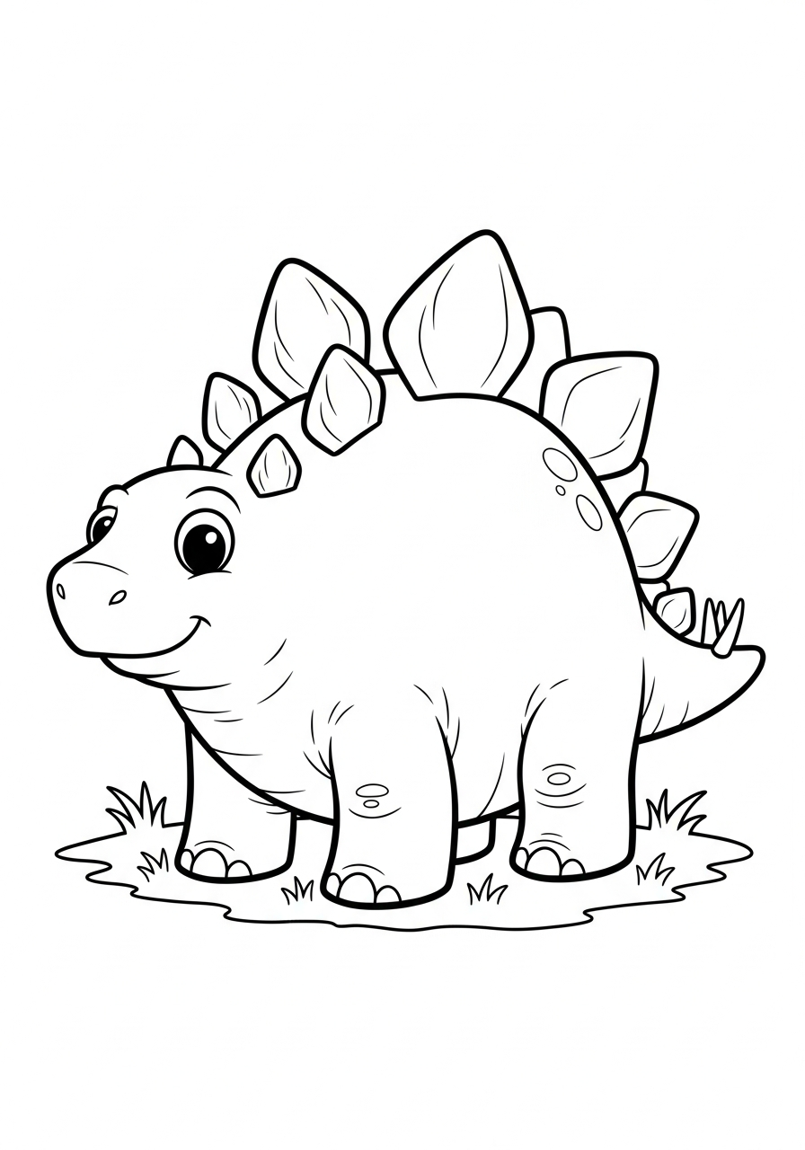 Happy chubby smiling stegosaurus coloring page