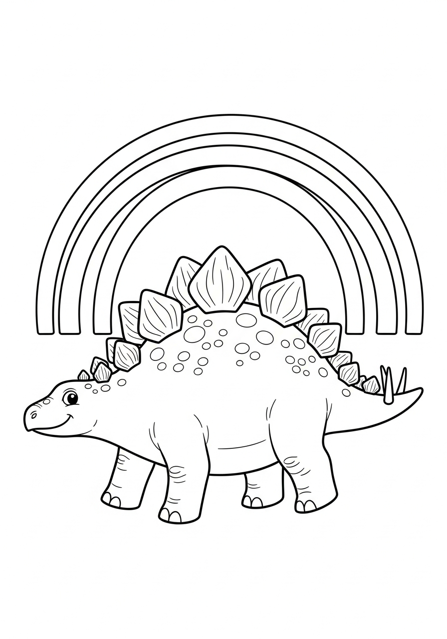 Happy dinosaur under rainbow stegosaurus coloring page