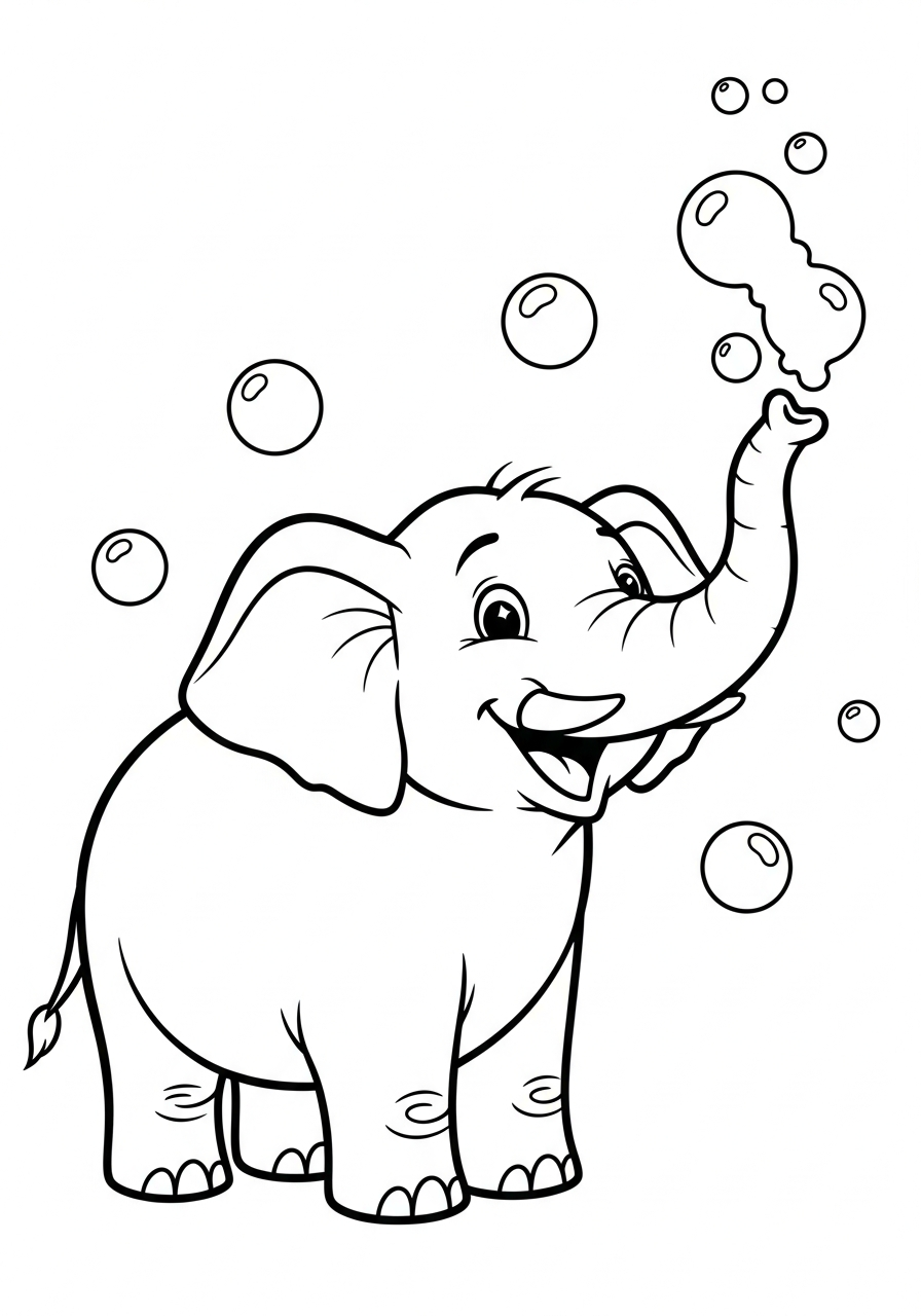 Elephant Coloring Pages 26 Happy elephant blowing bubbles coloring page