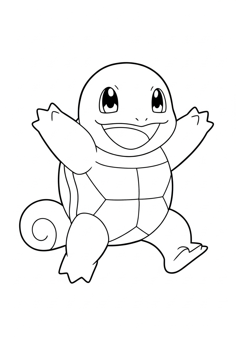 Happy jumping Squirtle pokemon coloring page