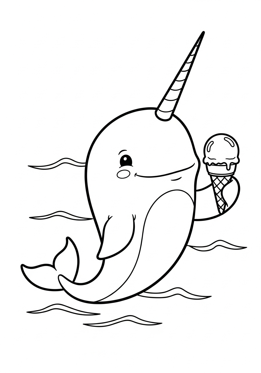 Narwhal Coloring Pages 12 Happy narwhal holding ice cream coloring page