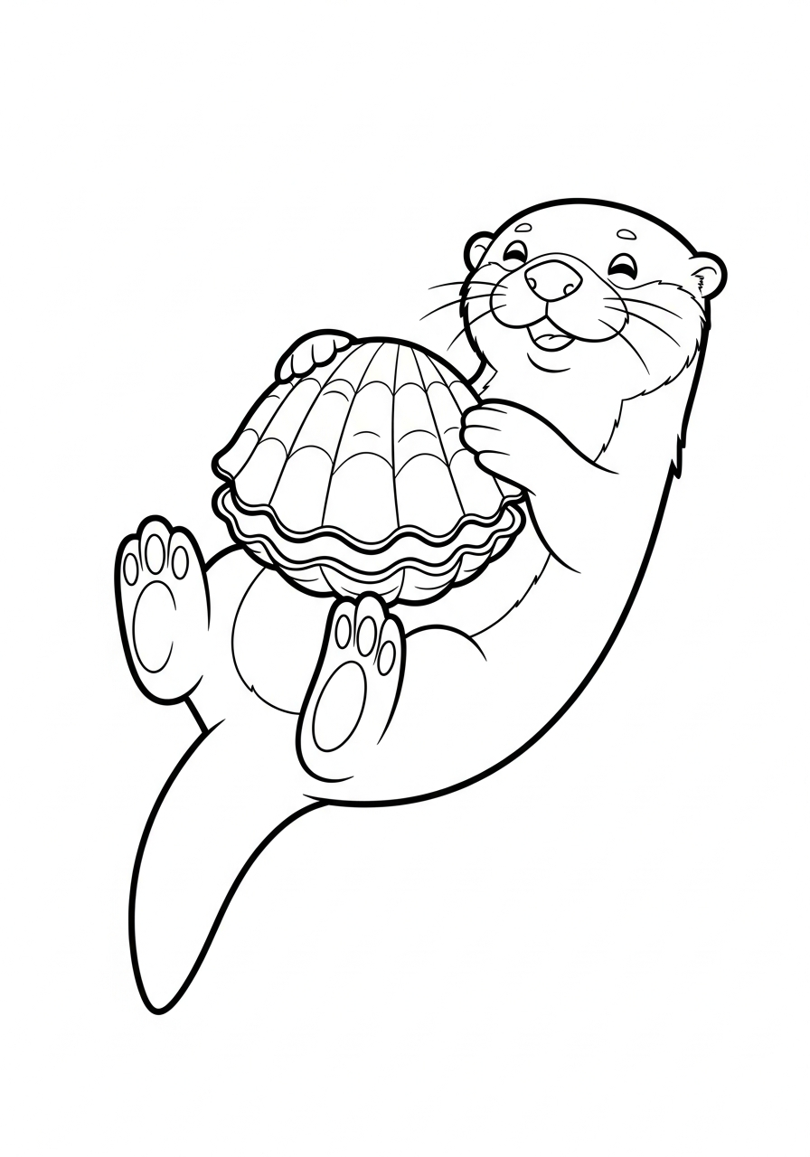 Otter Coloring Pages 16 Happy otter holding a clam coloring page