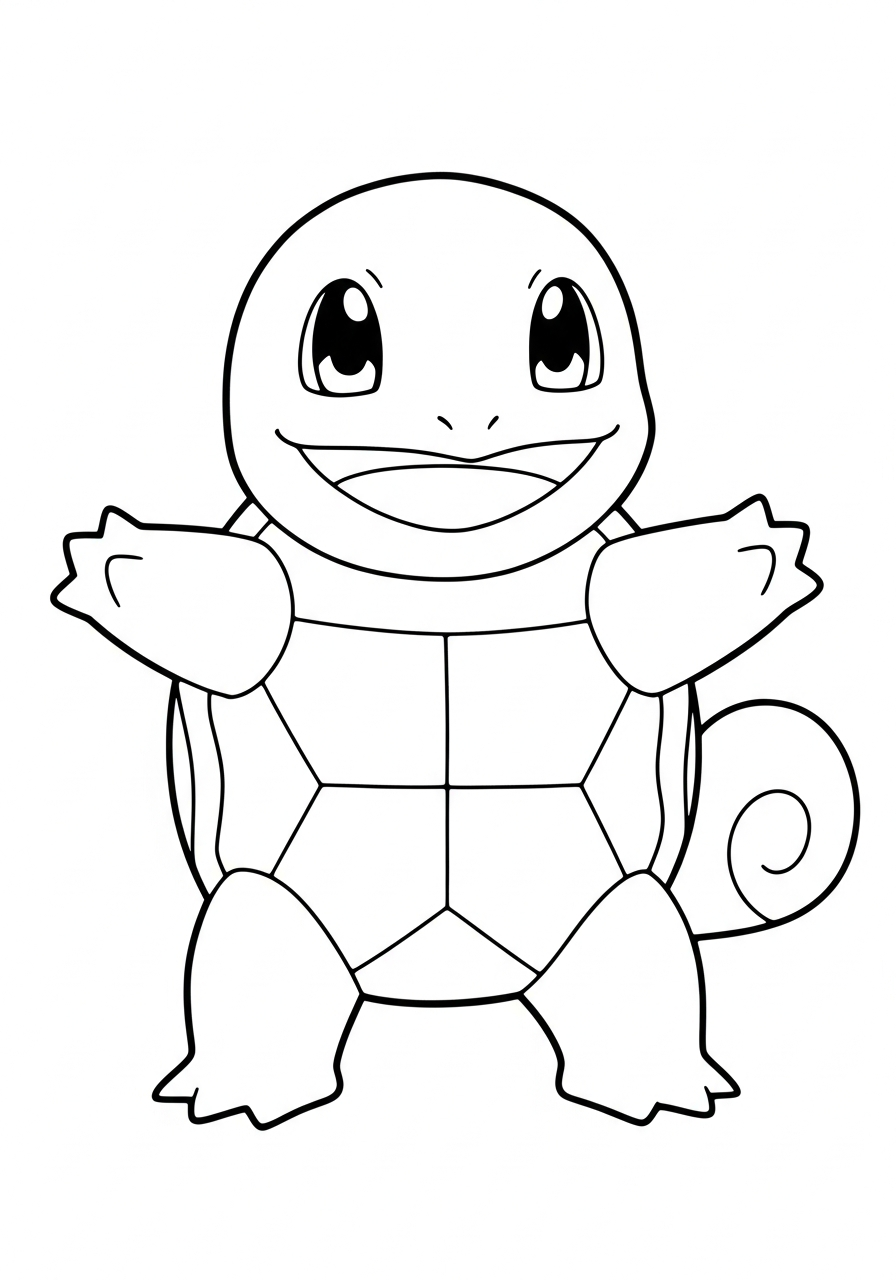 Happy standing Squirtle pokemon coloring page