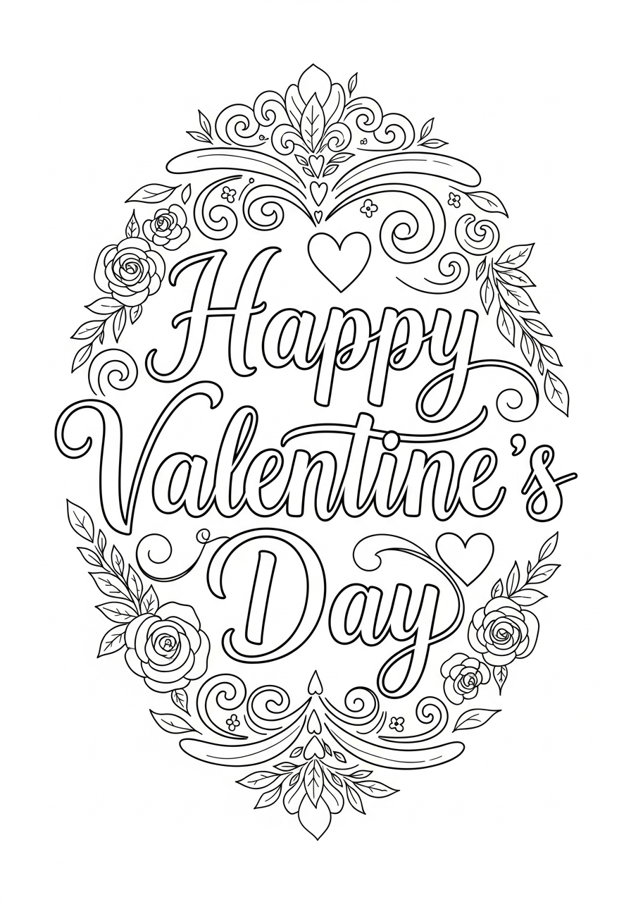 Valentine's Day Coloring Pages 19 Happy valentines day text valentine coloring page