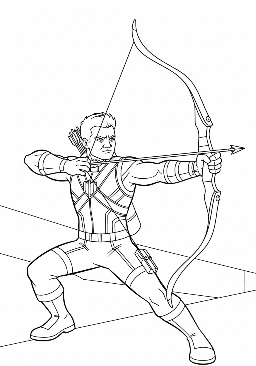 Hawkeye aiming bow and arrow coloring page