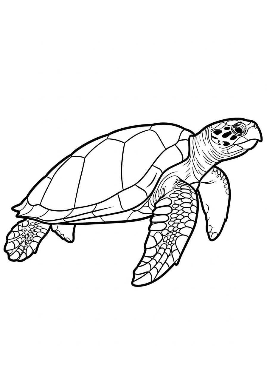 Hawksbill sea turtle side profile coloring page
