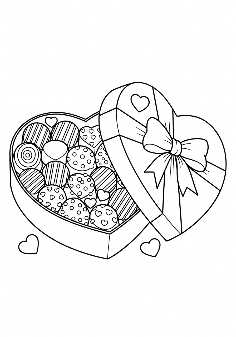 Valentine's Day Coloring Pages 20 Heart box of chocolates valentine coloring page