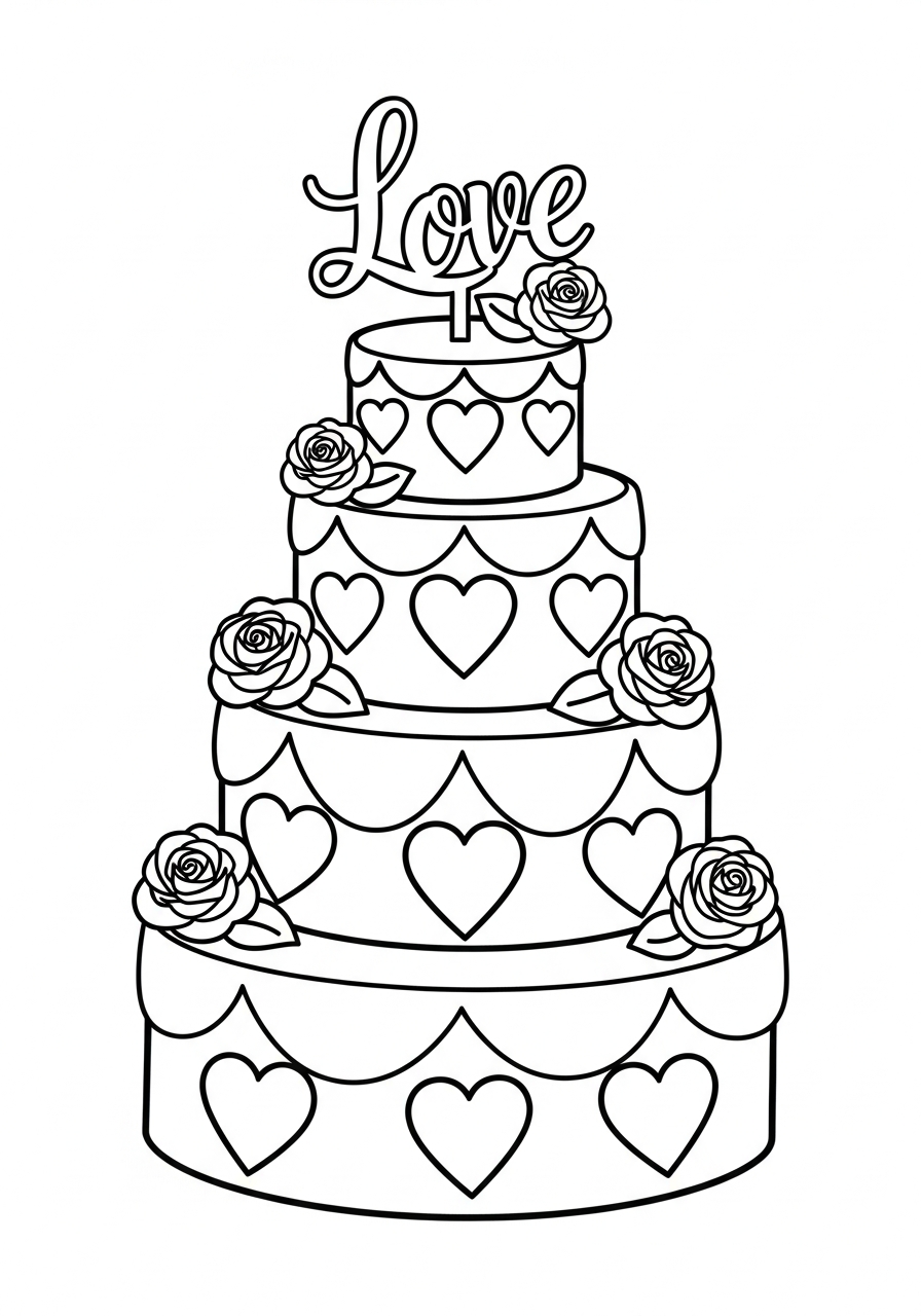 Valentine's Day Coloring Pages 21 Heart cake with frosting valentine coloring page