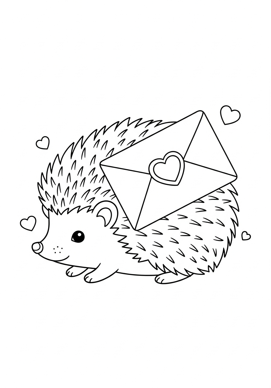 Valentine's Day Coloring Pages 25 Hedgehog with heart letter valentine coloring page