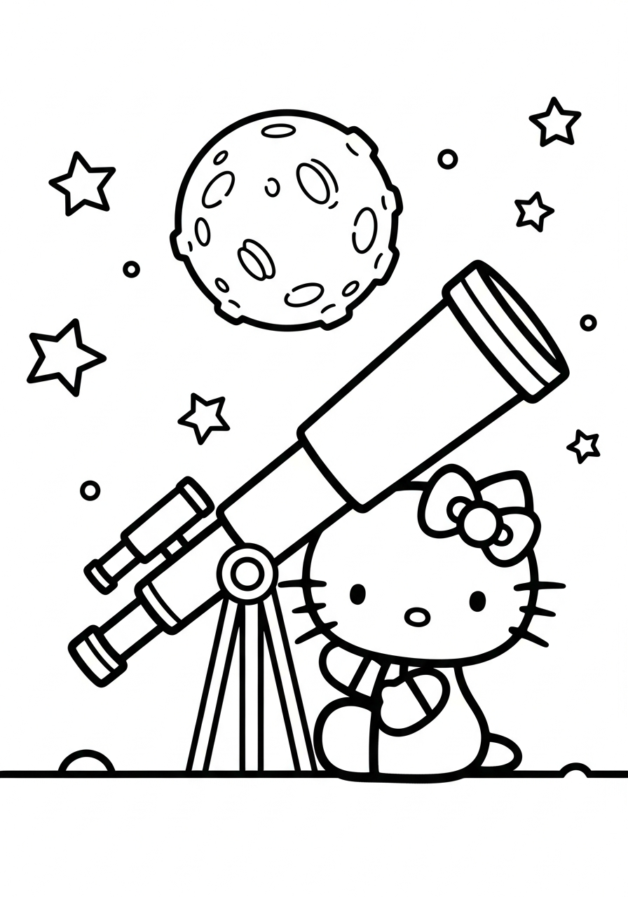 Hello Kitty looking at stars coloring page