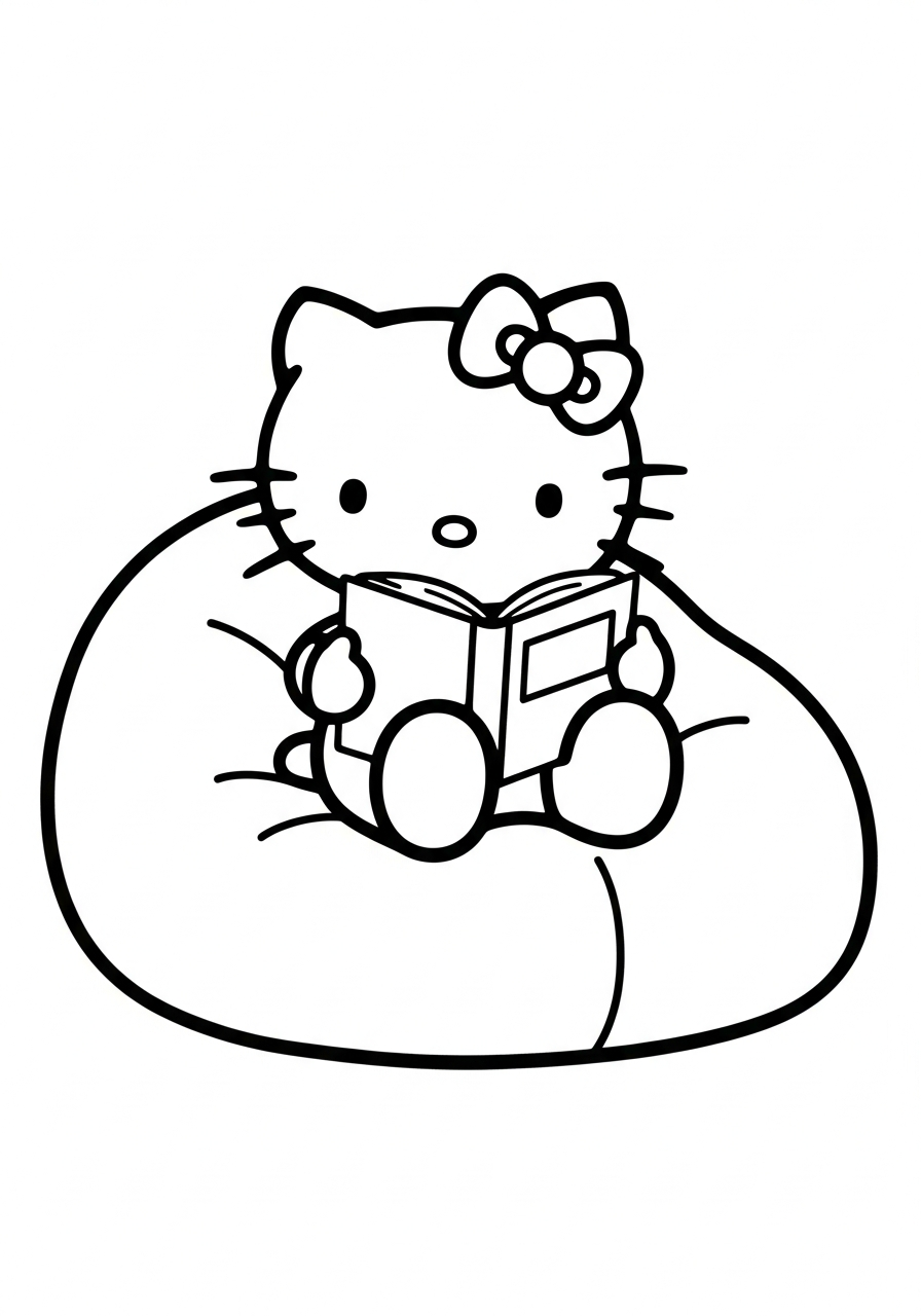 Hello Kitty reading book beanbag coloring page
