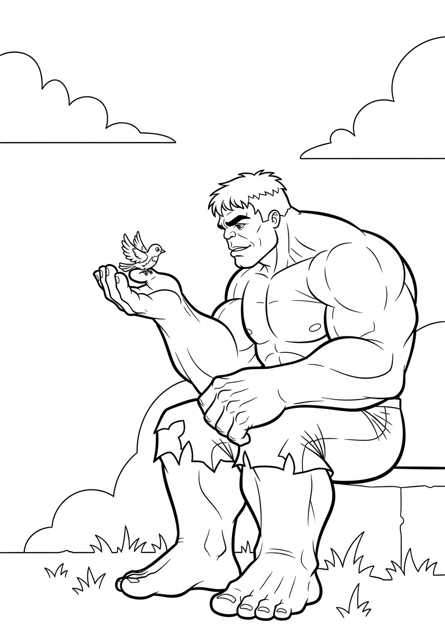 Hulk holding bird gentle giant coloring page