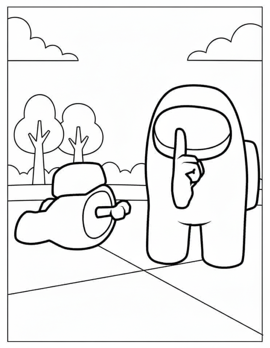 Impostor shhh pose dead body Among Us page