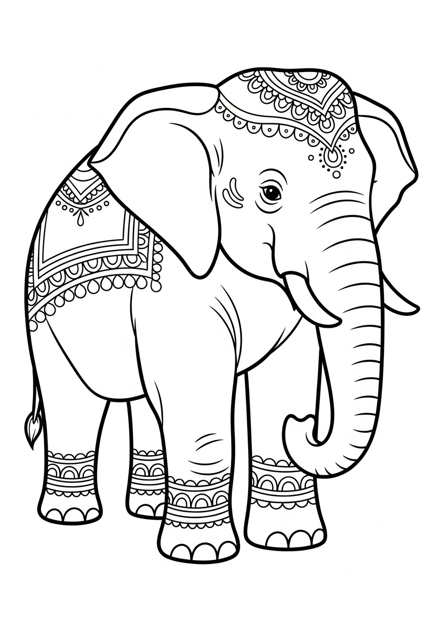 Elephant Coloring Pages 27 Indian henna style elephant coloring page