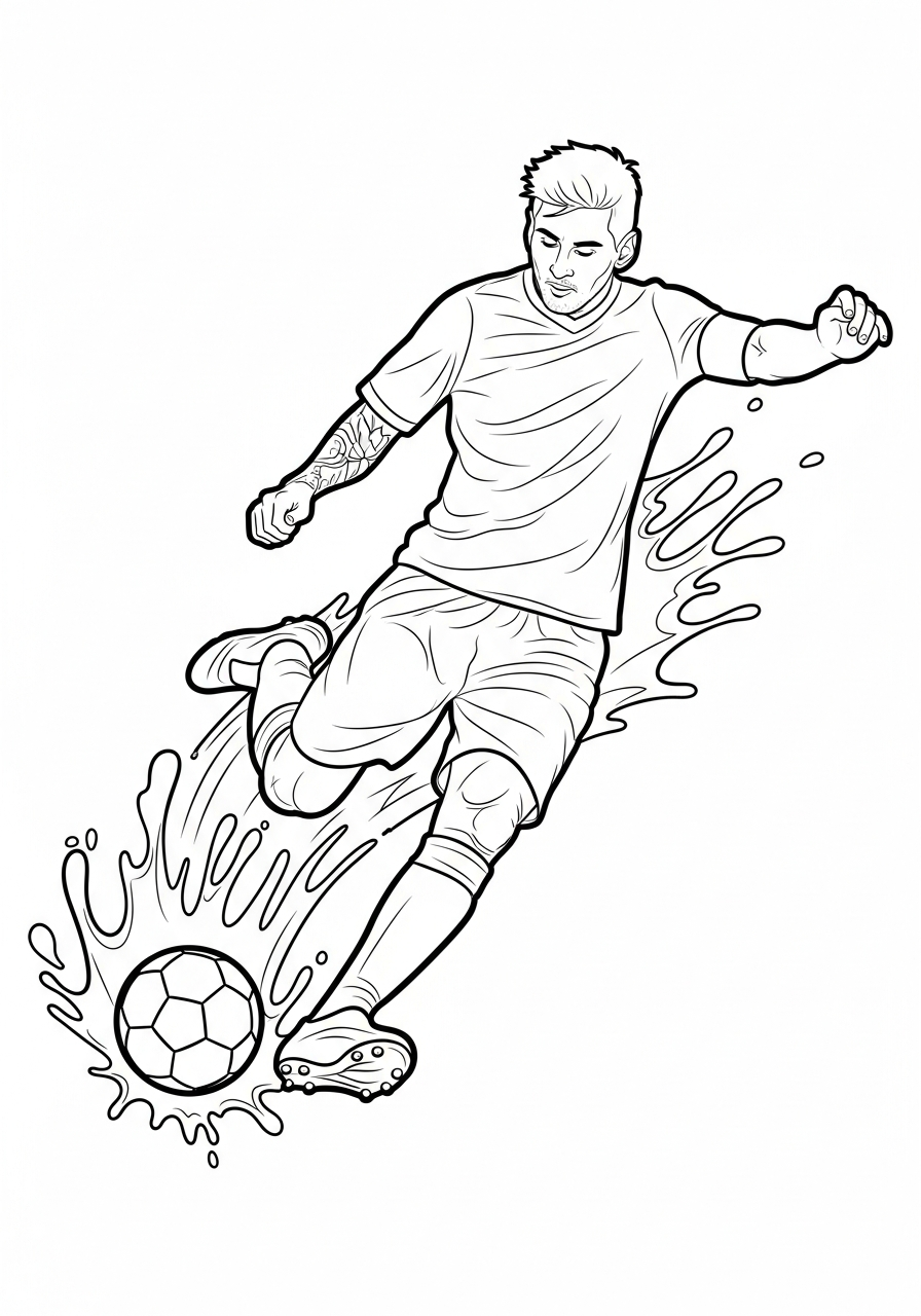 Ink splash Messi kicking coloring page