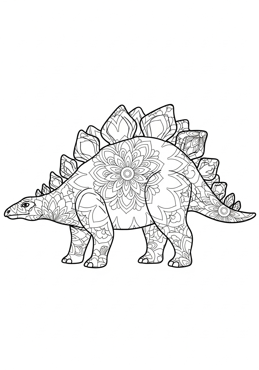 Intricate mandala pattern style stegosaurus coloring page